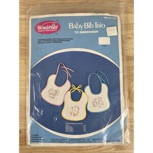 VTG 3 Pack Embroidery Baby Bibs Duckling Lamb Puppy Quilted W/ Instructions NEW